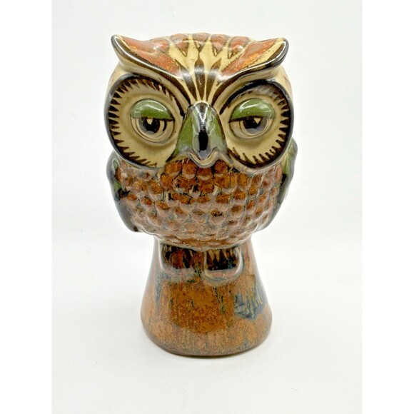 Vintage Owl Tonala Carlos Villanueva Mexican Pottery Folk Art Signed Figurine - Picture 1 of 9